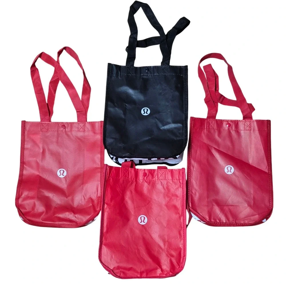 Lululemon Reusable Shopping‎ Tote Bags Set of 4 Red Black Eco Friendly